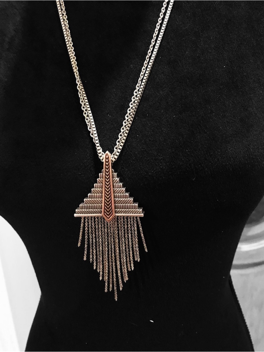Aztec Cascade Pyramid Silver/Copper
Double Chain Necklace